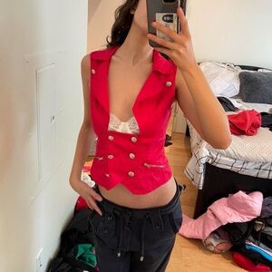 Stylish Red Double-Breasted Vest Top